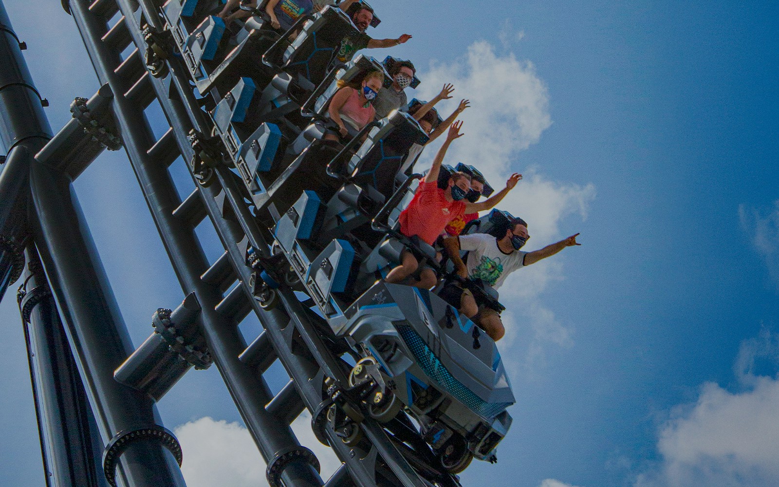 People on Velocicoaster, Jurassic park themes rollercoaster at Universal Orlando