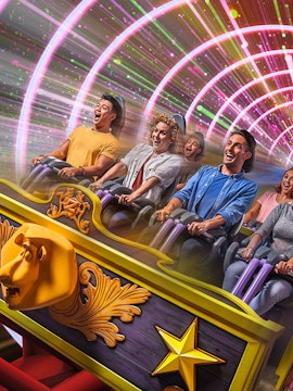 Visitors enjoying a roller coaster ride at Dubai Parks and Resorts, Dubai.