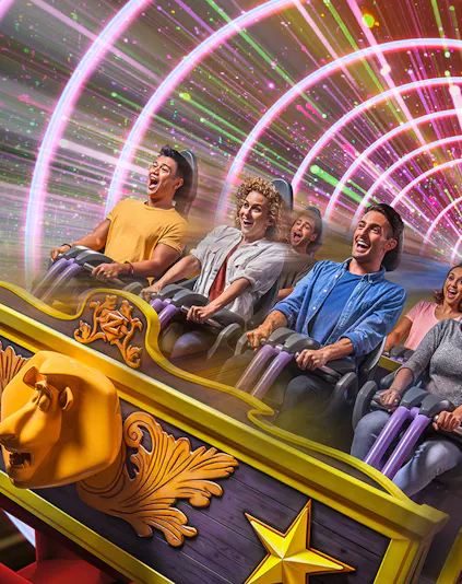 Visitors enjoying a roller coaster ride at Dubai Parks and Resorts, Dubai.