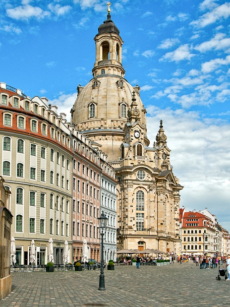 Dresden Frauenkirche and surrounding architecture during Altstadtrundgang tour.