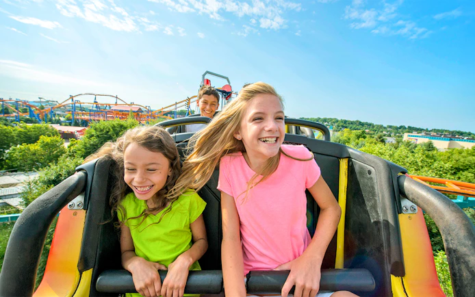 Children enjoying the Wild Mouse roller coaster at Dorney Park, Six Flags.