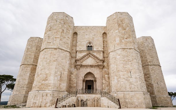 Castel del Monte's octagonal towers in Andria, Italy.