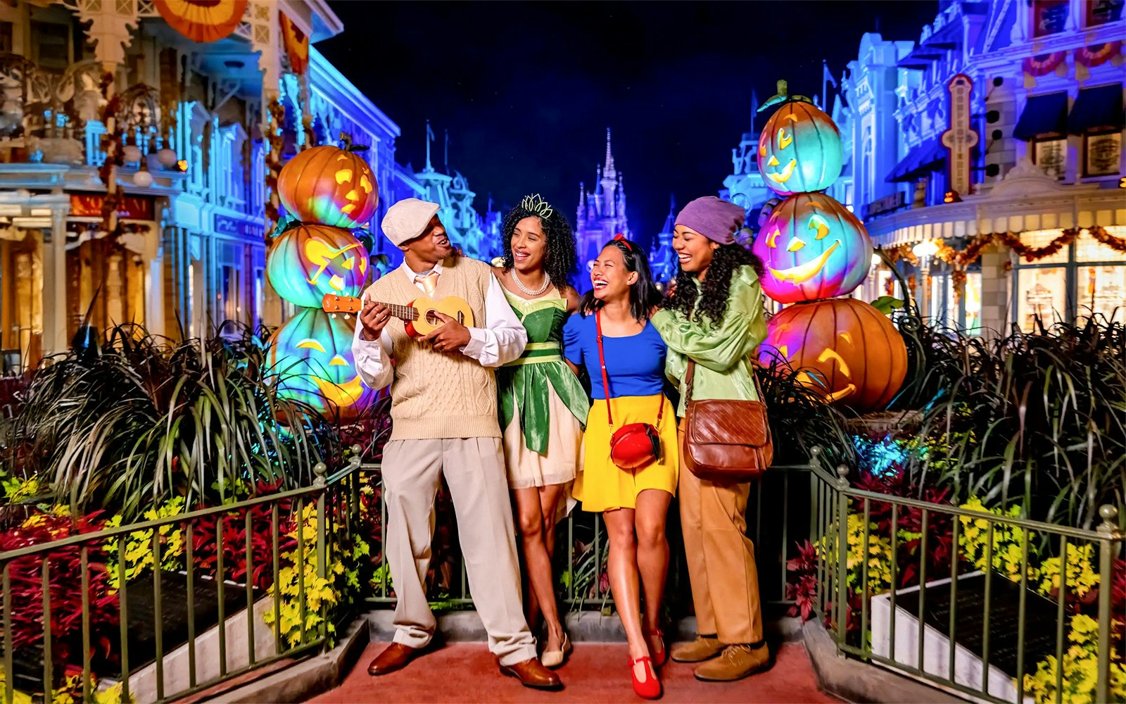 Guests in costumes enjoying Mickey's Not-So-Scary Halloween Party at Walt Disney Resort, Orlando.