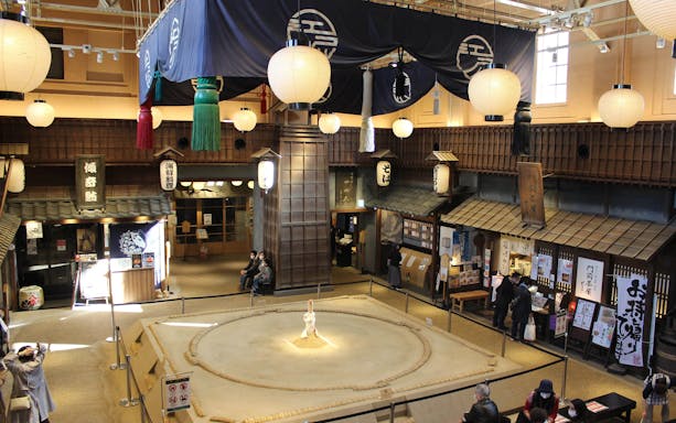 Sumo wrestling ring inside Ryogoku Kokugikan arena, Tokyo Grand Sumo Tournament.