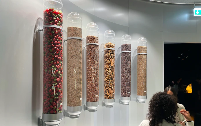 Tubes of chocolate ingredients displayed at Lindt Home of Chocolate Museum Zurich.