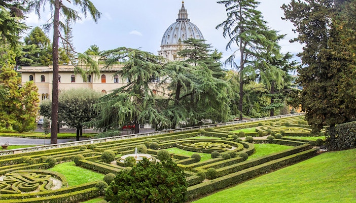 Vatican City view with St. Peter's Square and Basilica in Rome, Italy.