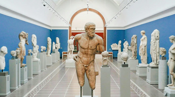 Sculpture gallery inside Ny Carlsberg Glyptotek museum, Copenhagen, Denmark.