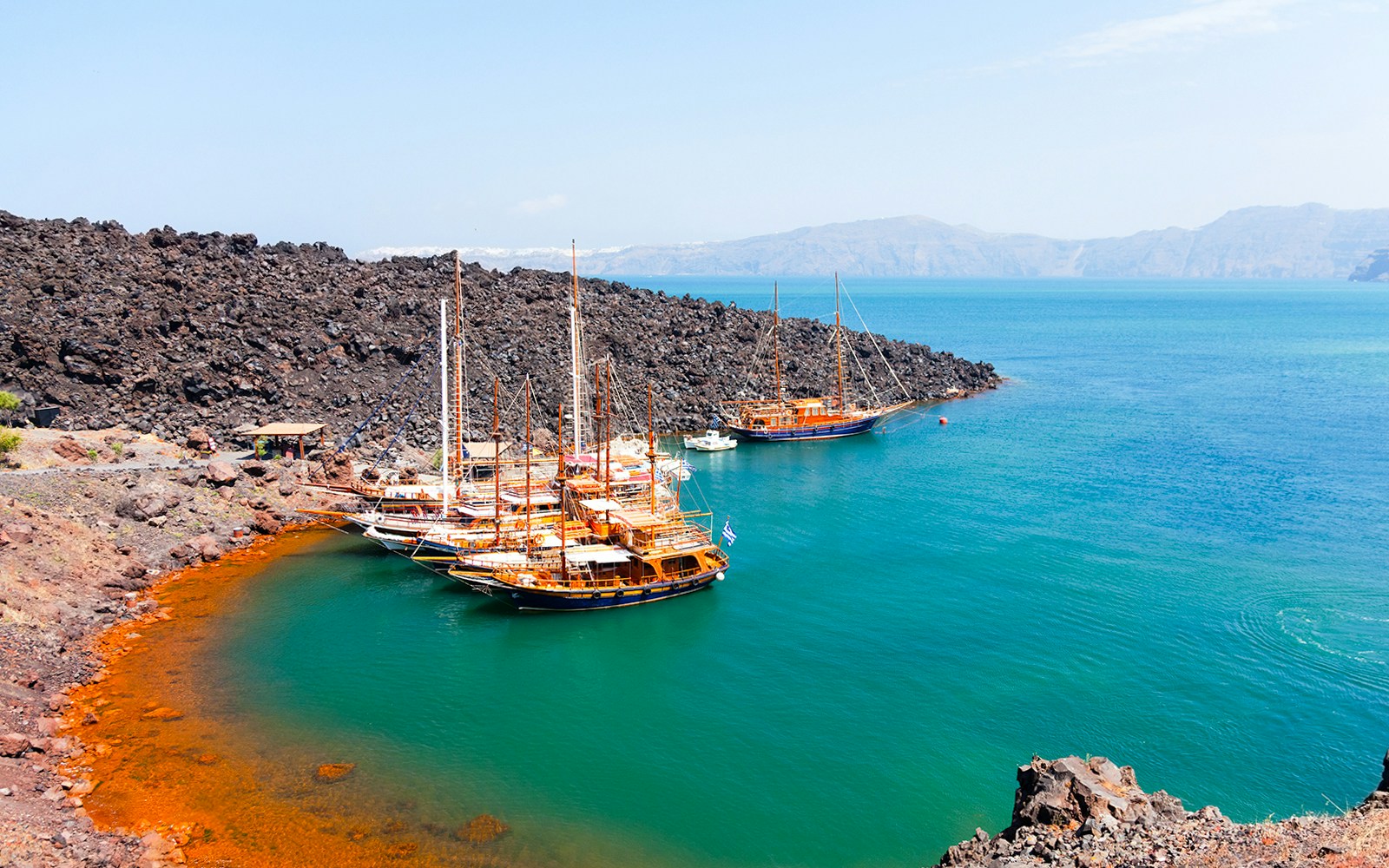 Nea Kameni volcanic island in Santorini