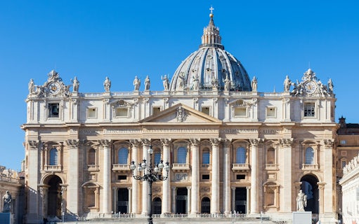 St. Peter’s Basilica facade with dome in Vatican City.