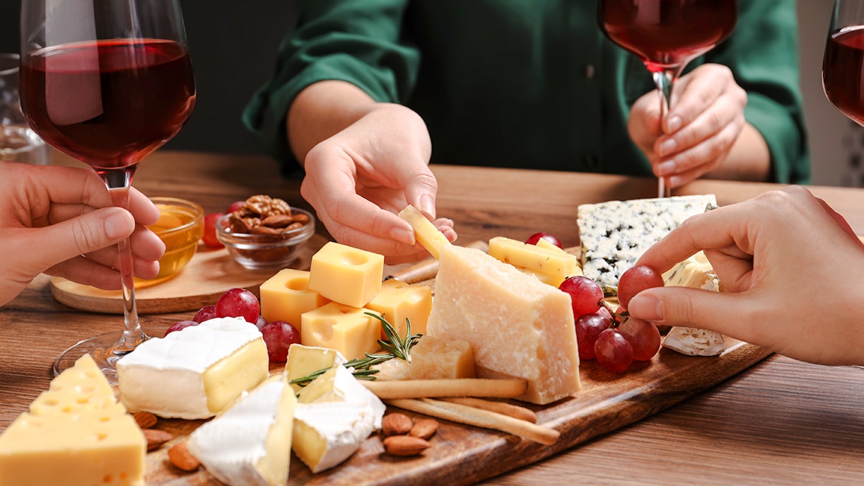 Cheese and wine tasting at the Cheese Museum in Paris, France.