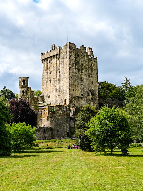 Blarney Castle and Gardens surrounded by lush greenery in Ireland.