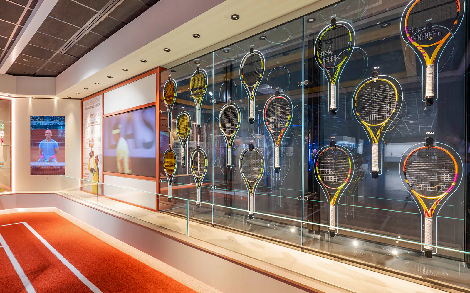 Tennis rackets display at Rafa Nadal Museum Xperience.