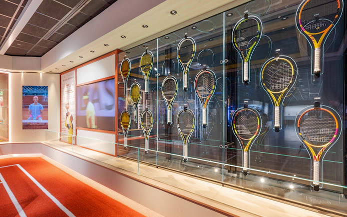 Tennis rackets display at Rafa Nadal Museum Xperience.