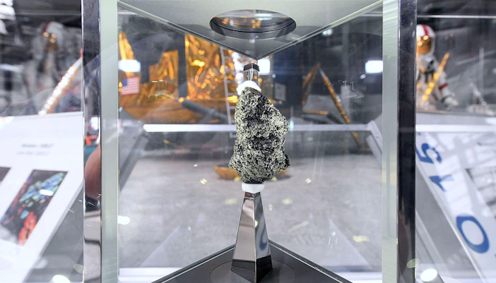 Moon rock display at Technik Museum Speyer.