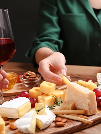 Cheese and wine tasting at the Cheese Museum in Paris, France.