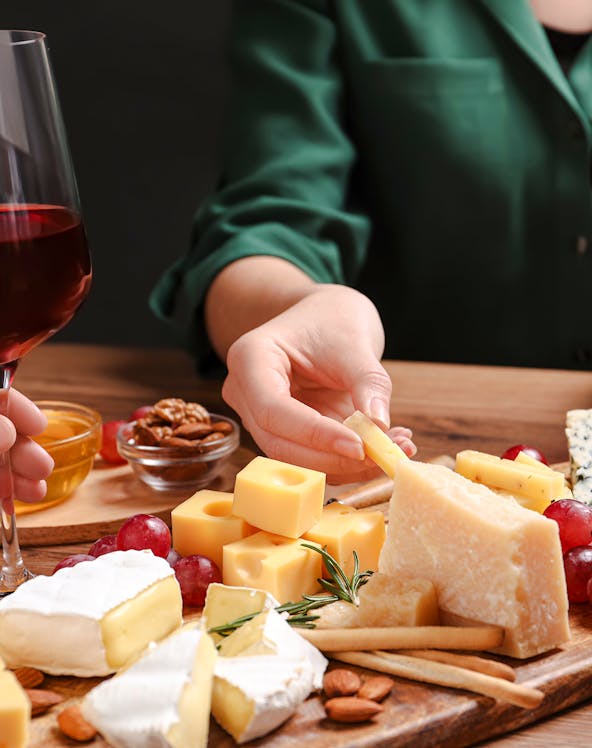 Cheese and wine tasting at the Cheese Museum in Paris, France.