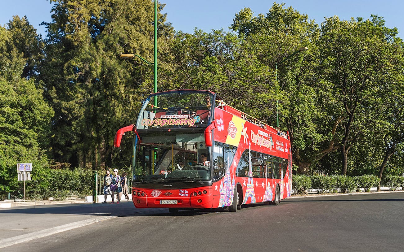 City Sightseeing Hop on Hop off tour bus in Benalmadena on a sunny day.