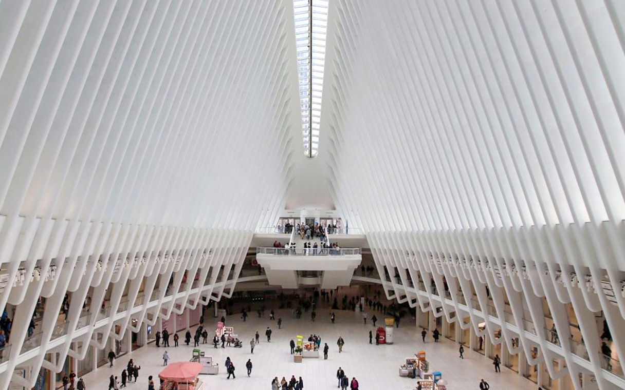 Oculus interior at World Trade Center, New York, part of Ground Zero tour experience.