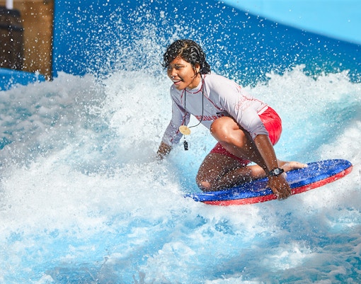 Thrilling water slides and wave pool at Dubai Wild Wadi Water Park.