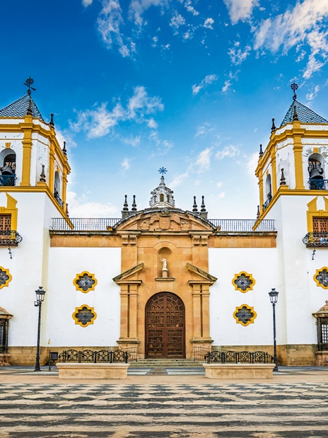 Parish of Our Lady of Perpetual Help facade with twin bell towers, Ronda.