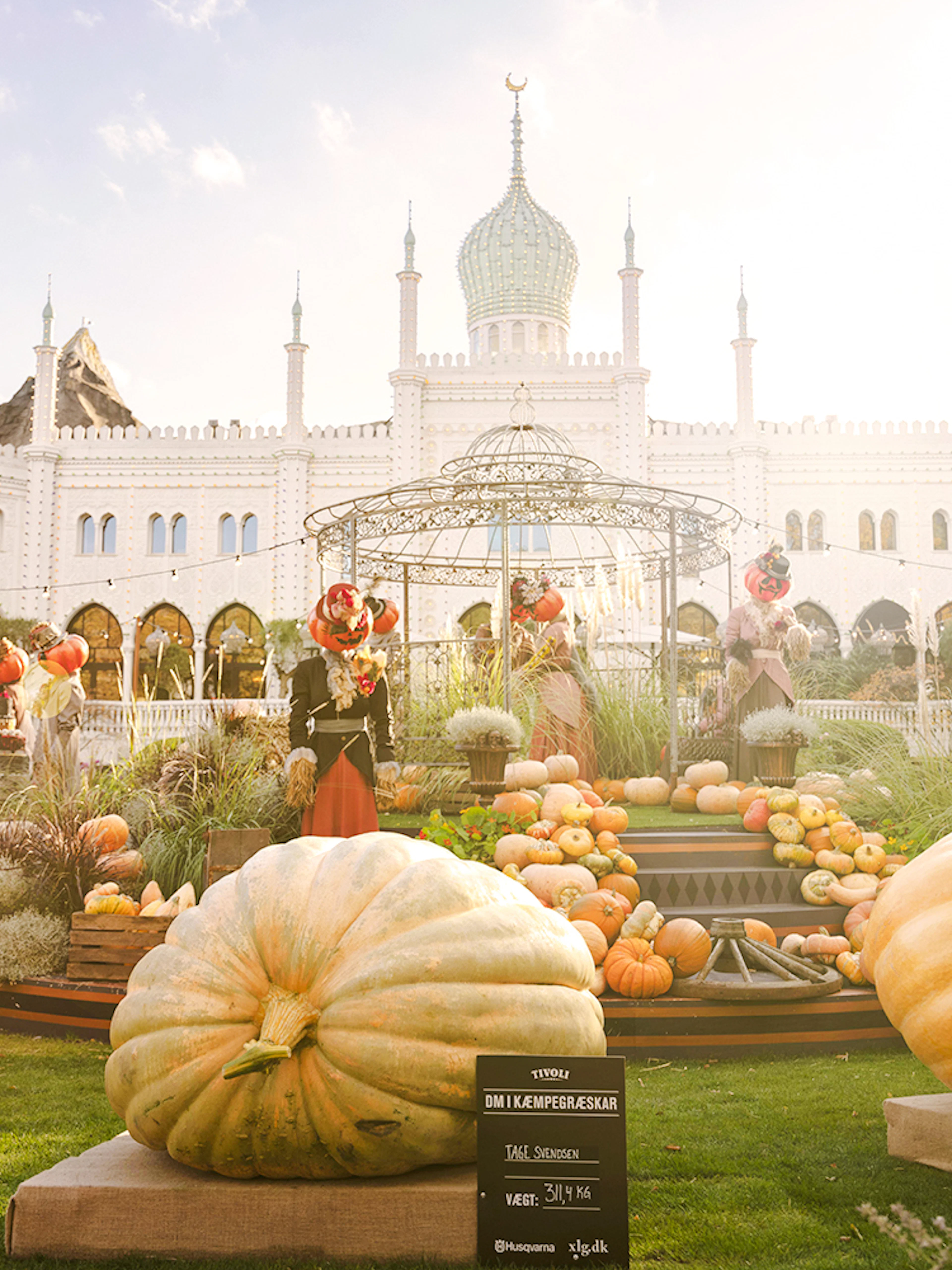 Tivoli Gardens Copenhagen with Halloween pumpkins and festive decorations.