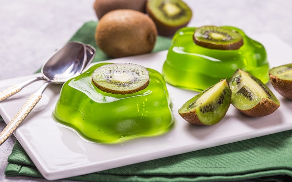 Kiwi jelly dessert served on a Berlin dinner cruise.