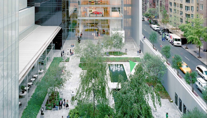 Sculpture garden at MoMA, New York City, featuring modern art installations.