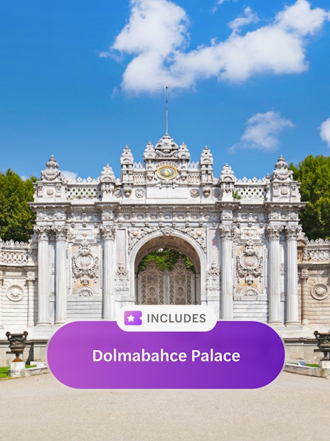 Dolmabahce Palace entrance with ornate architecture in Istanbul, Turkey.