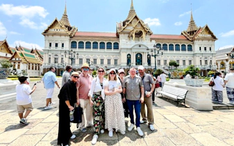 Group of tourists in front of the Grand Palace, Bangkok, during a private tour from Laem Chabang, Pattaya.