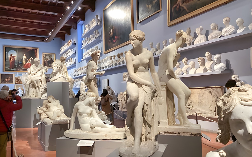 Sculptures and busts displayed in Accademia Gallery, Florence.