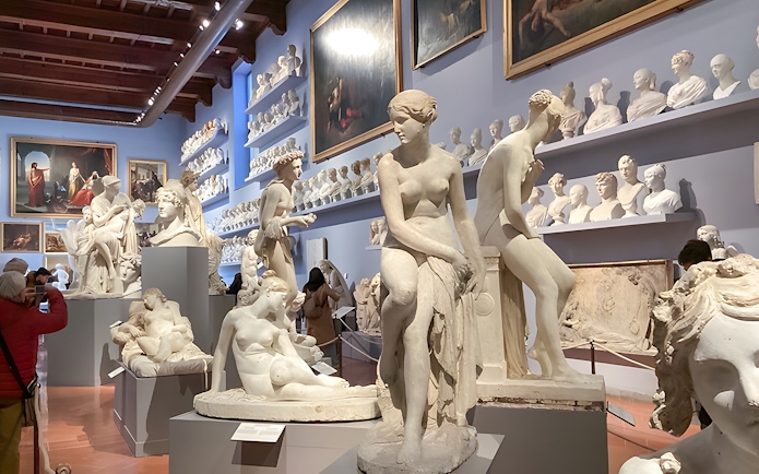 Sculptures and busts displayed in Accademia Gallery, Florence.