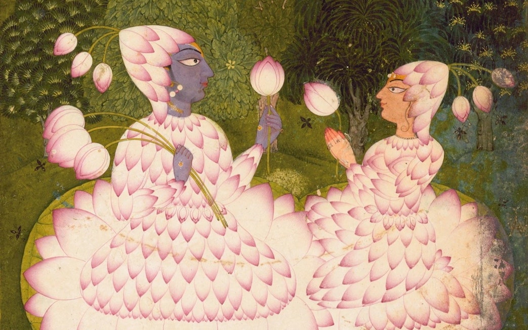 Radha and Krishna in lotus attire, traditional Phulasjya style, Art Gallery of New South Wales, Sydney.