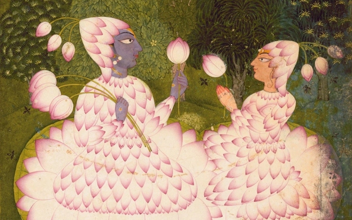 Radha and Krishna in lotus attire, traditional Phulasjya style, Art Gallery of New South Wales, Sydney.