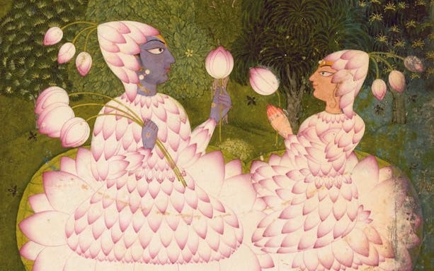 Radha and Krishna in lotus attire, traditional Phulasjya style, Art Gallery of New South Wales, Sydney.