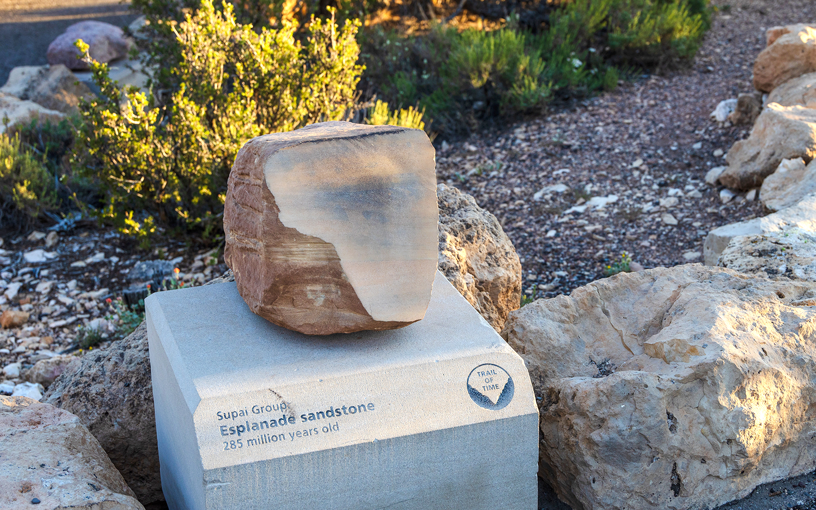 Rock sample of Esplanade Sandstone on Trail of Time, Grand Canyon National Park.