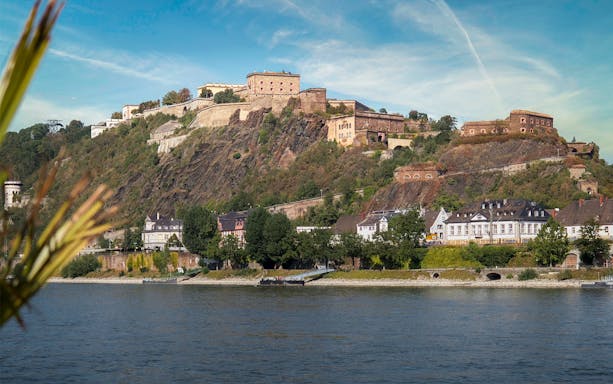 Ehrenbreitstein Fortress overlooking the Rhine River in Koblenz, Germany.