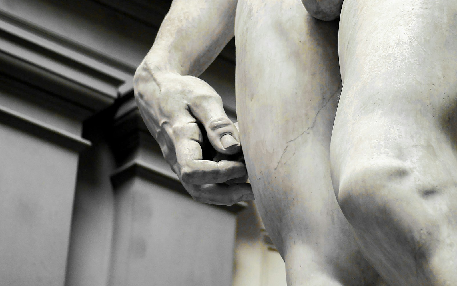 David statue's right hand detail in Florence, Italy.