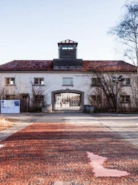 Dachau Concentration Camp entrance gate on guided tour from Munich.