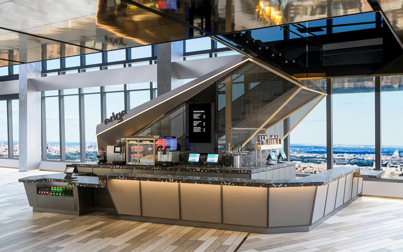Skyline Bar at Edge Experience in NYC with panoramic city views.