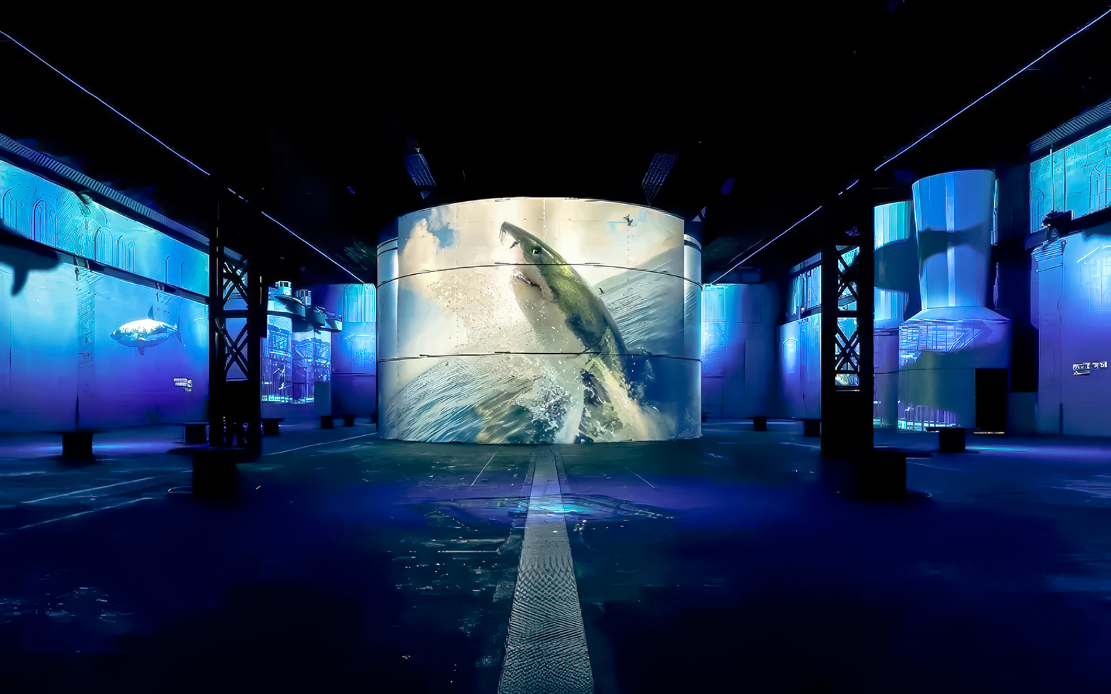 Guests exploring immersive ocean exhibit at Port des Lumières - Ocean Wonders.