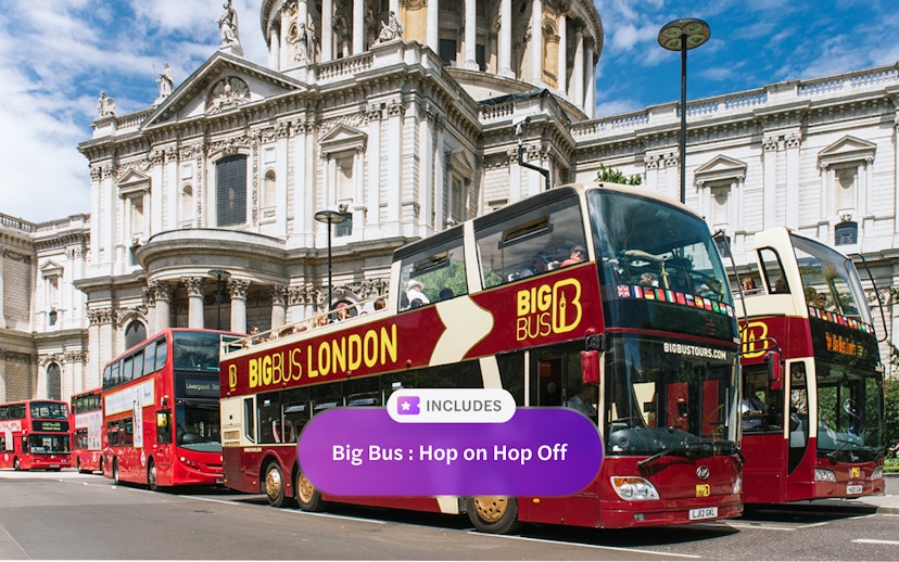 Big Bus London tour in front of St. Paul's Cathedral.