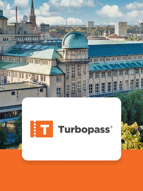 Munich Deutsches Museum with Turbopass logo, showcasing city pass benefits.