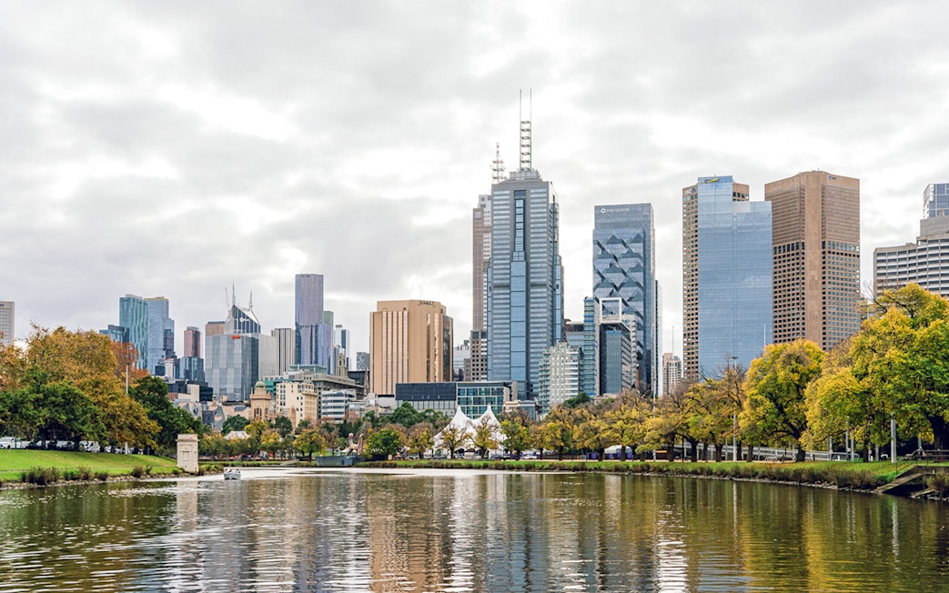 Melbourne skyline view from the Yarra River during a brunch cruise.