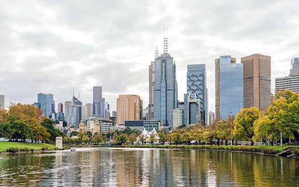 Melbourne skyline view from the Yarra River during a brunch cruise.
