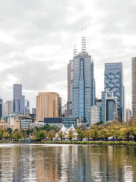 Melbourne skyline view from the Yarra River during a brunch cruise.