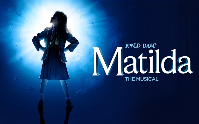 Silhouetted girl in school uniform with "Matilda The Musical" text.