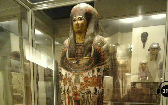 Ancient Egyptian sarcophagus display at Royal Ontario Museum, Toronto.