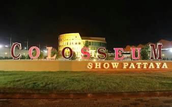Colosseum Show Pattaya entrance sign illuminated at night, Pattaya.
