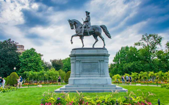 Equestrian statue in Boston Public Garden on Beacon Hill and Back Bay tour.