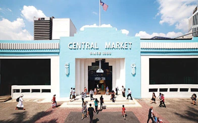 Central Market Kuala Lumpur entrance with visitors walking in.